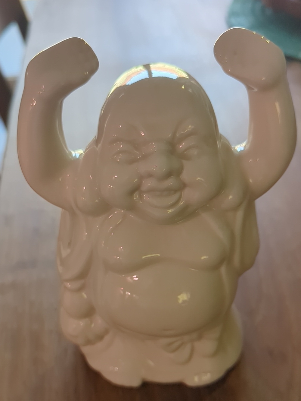 White Ceramic Laughing Buddha Sculpture - Home Art